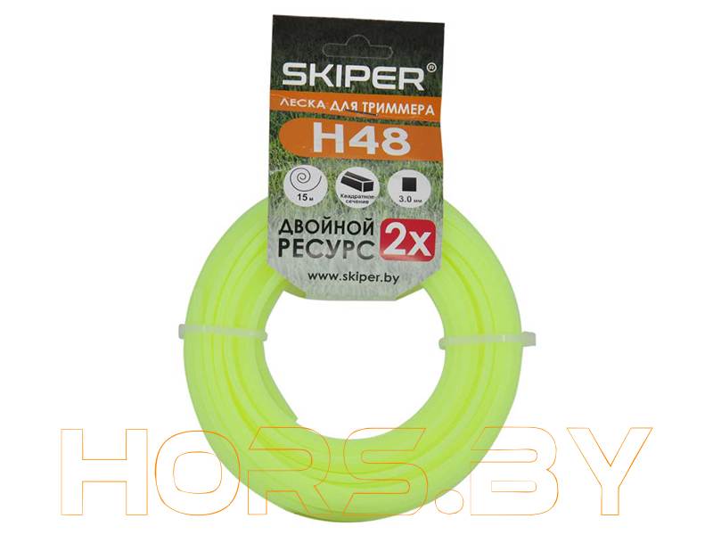 Леска для триммера ф 3,0 мм х 15 м "квадрат" (зелен.) SKIPER H48